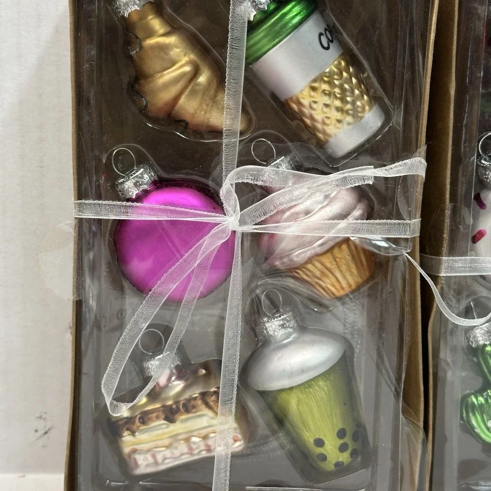 Mini Glass Christmas Ornaments‎ Set of 12 pc Coffee Rainbows Duck Cupcake